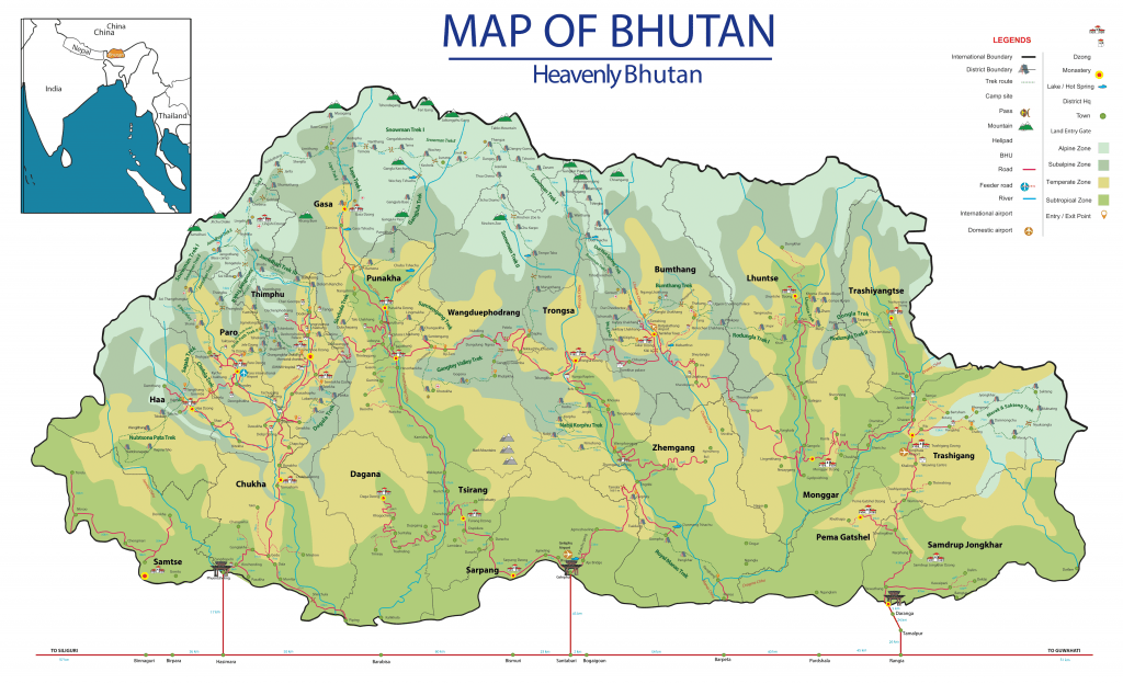 Map of Bhutan-Sightseeing places of Bhutan