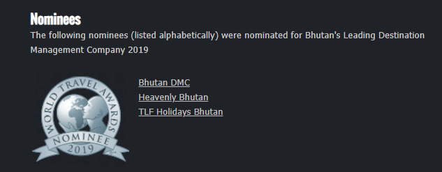 Bhutan’s Leading Destination Management Company- 2019